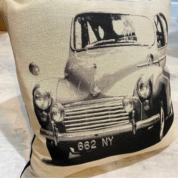 Rare Accent Pillow with Vintage Farm Truck Black and Cream 15” Rustic Farmhouse - Picture 10 of 11